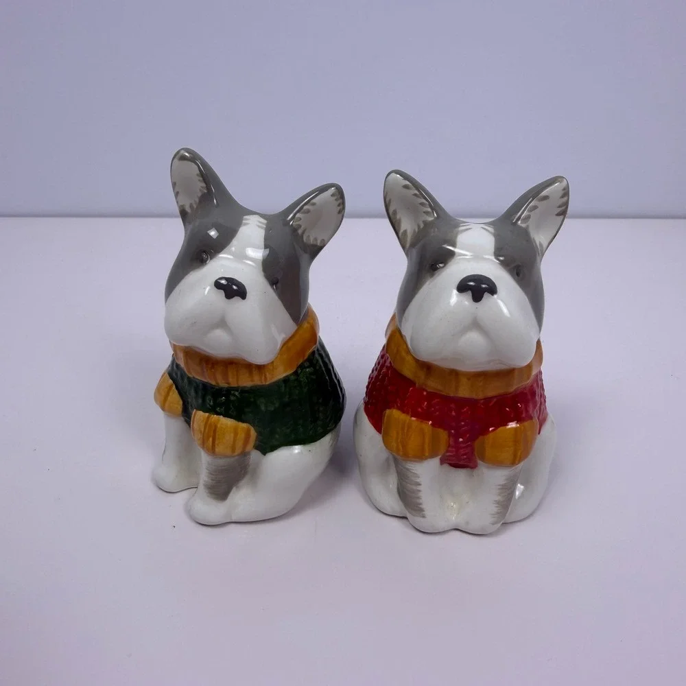 French Bulldog Salt and Pepper Shakers Cottagecore Dog Kitchen Decor Ceramic